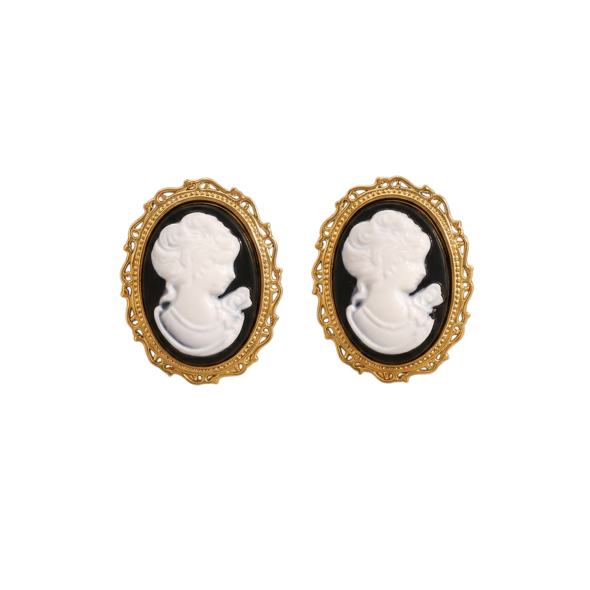 Josephine Earrings | Gold oval cameo filigree earrings