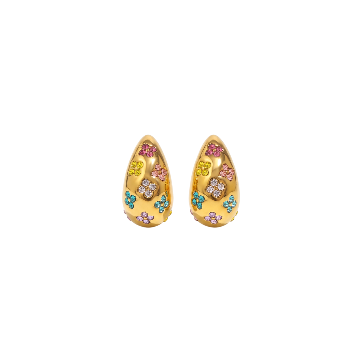 Briony Earrings | Gold floral gemstone drop earrings