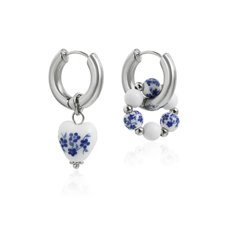 Lucette blue floral heart hoop earrings