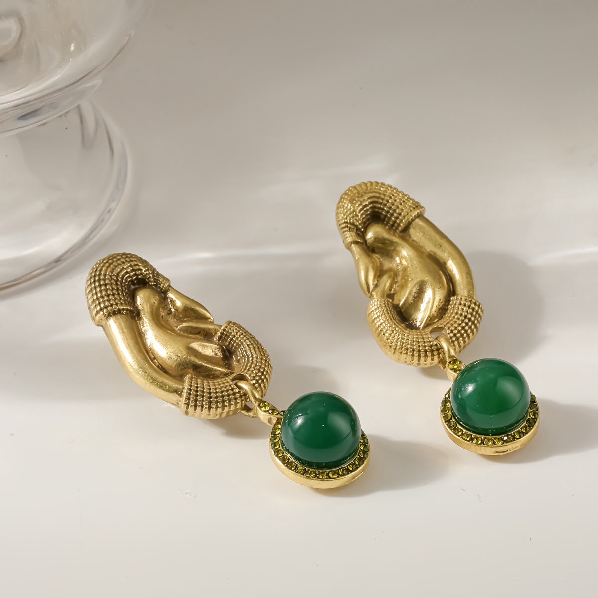 Annelise Earrings | Gold green gemstone drop earrings