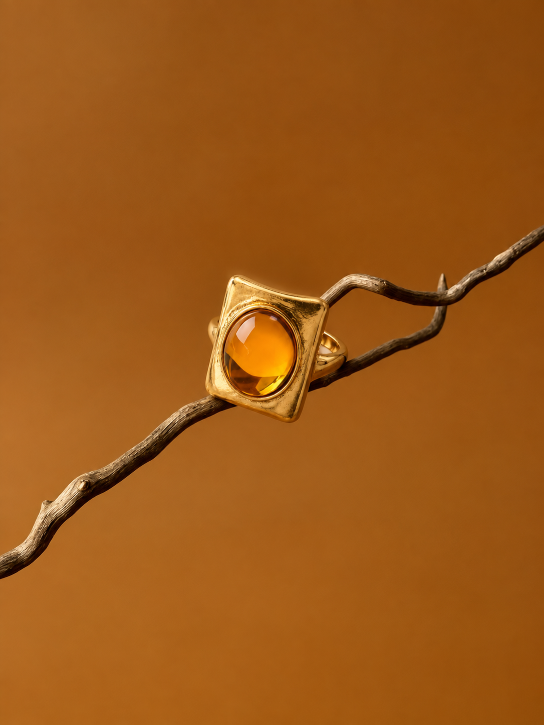 Amber Sun Cabochon Signet Ring styled creative