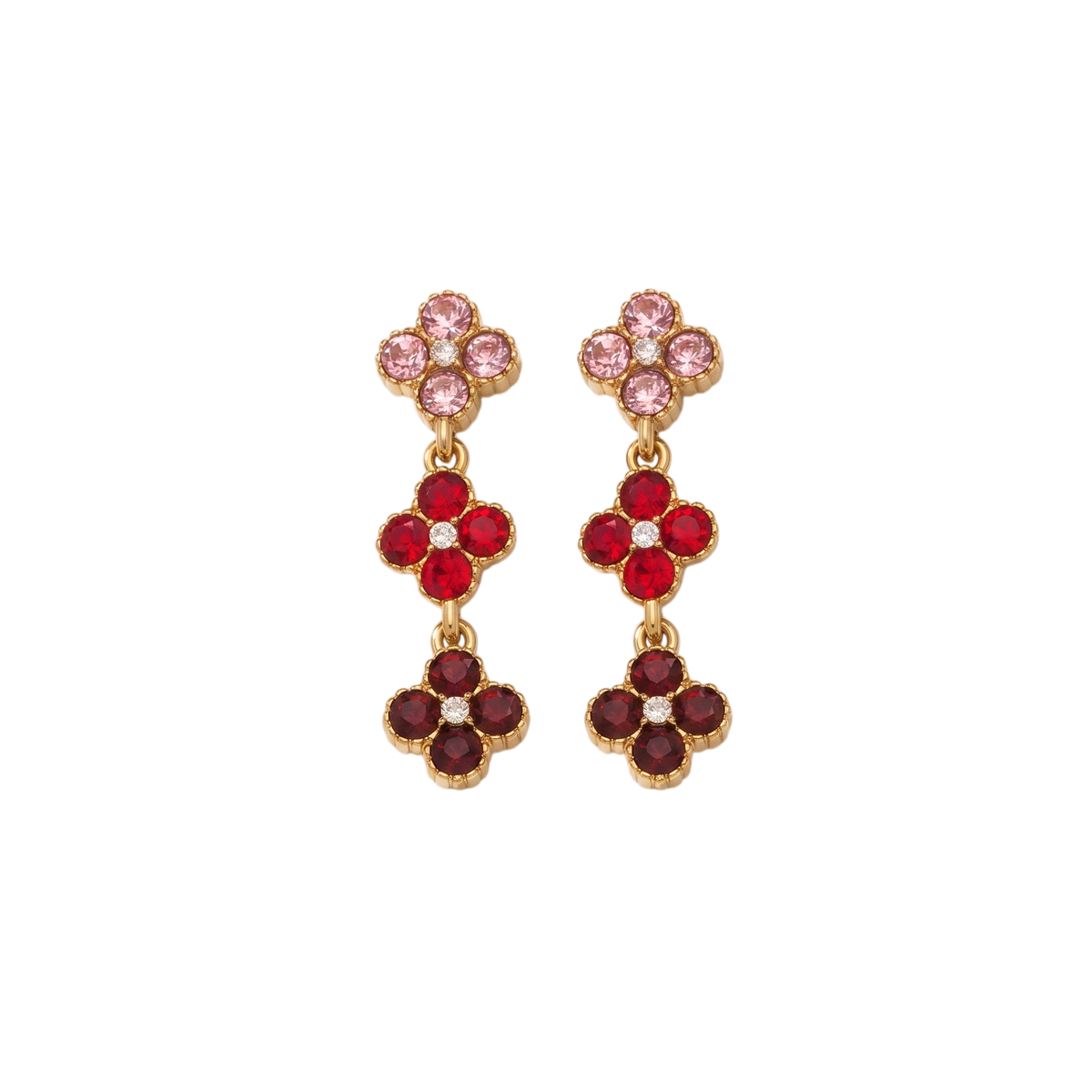 Bellamy gold red gemstone floral drop earrings
