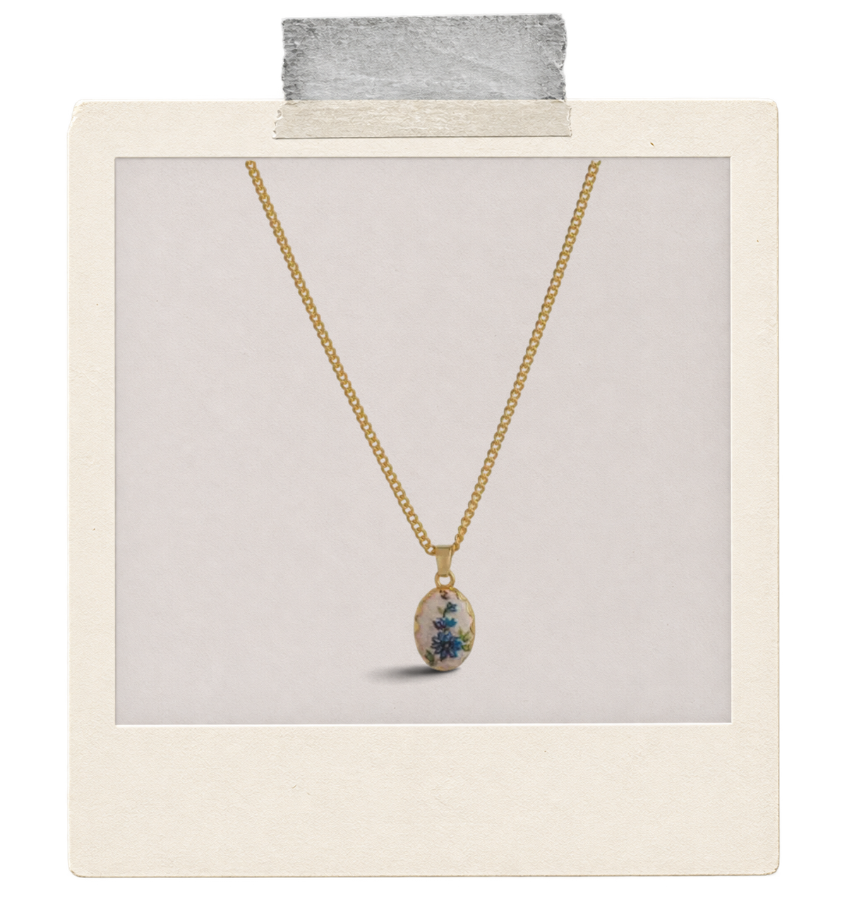 Blue Reverie Blue Floral Oval Pendant Necklace — pale oval pendant