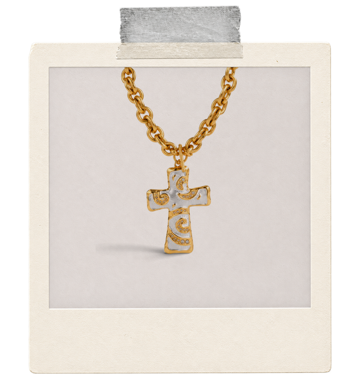 Chapel Rose Scroll Cross Pendant Necklace — Pale
