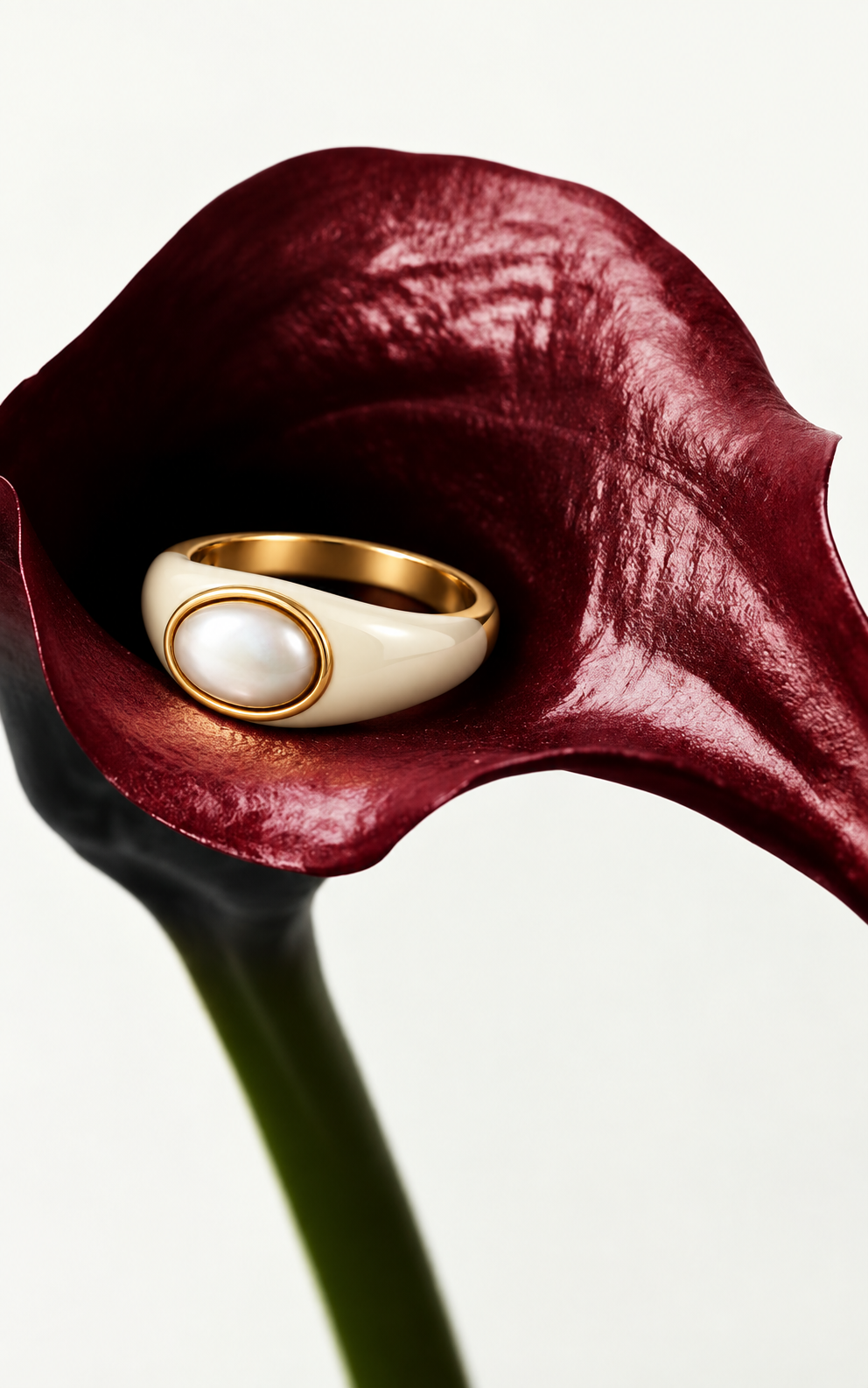 Ivory Halo Open Oval Ring editorial creative
