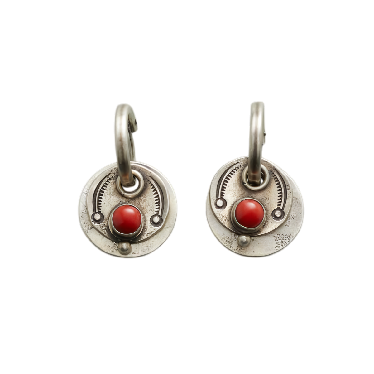 Nerine silver red disc earrings