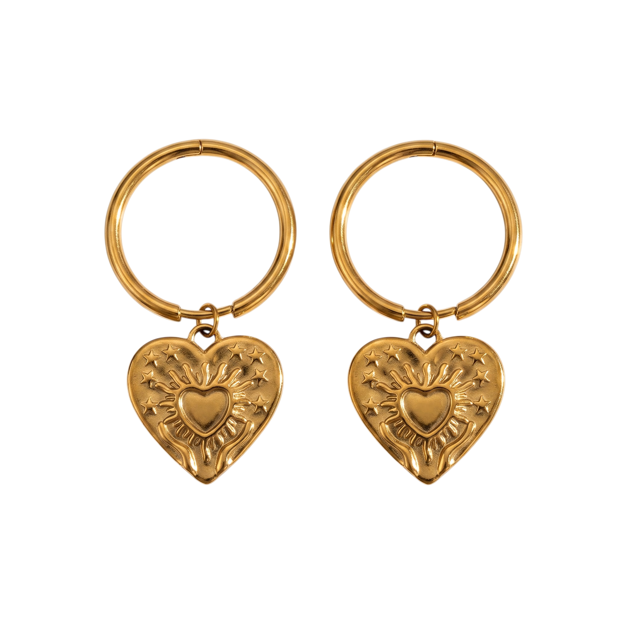 Odette gold heart charm hoop earrings