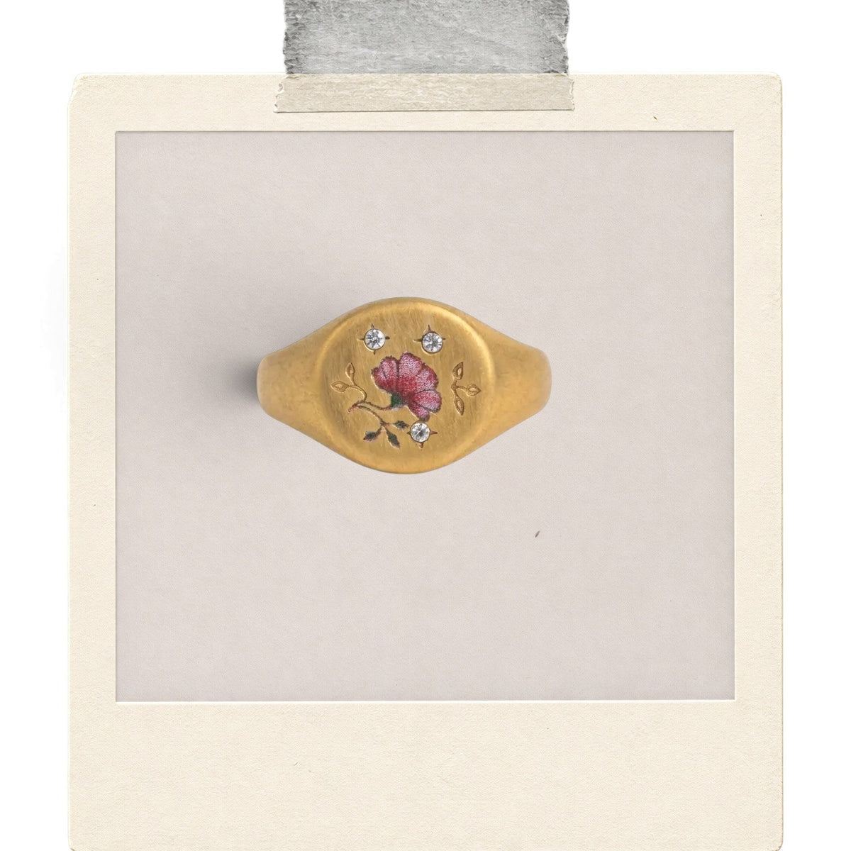 Rose Charm Floral Signet Ring