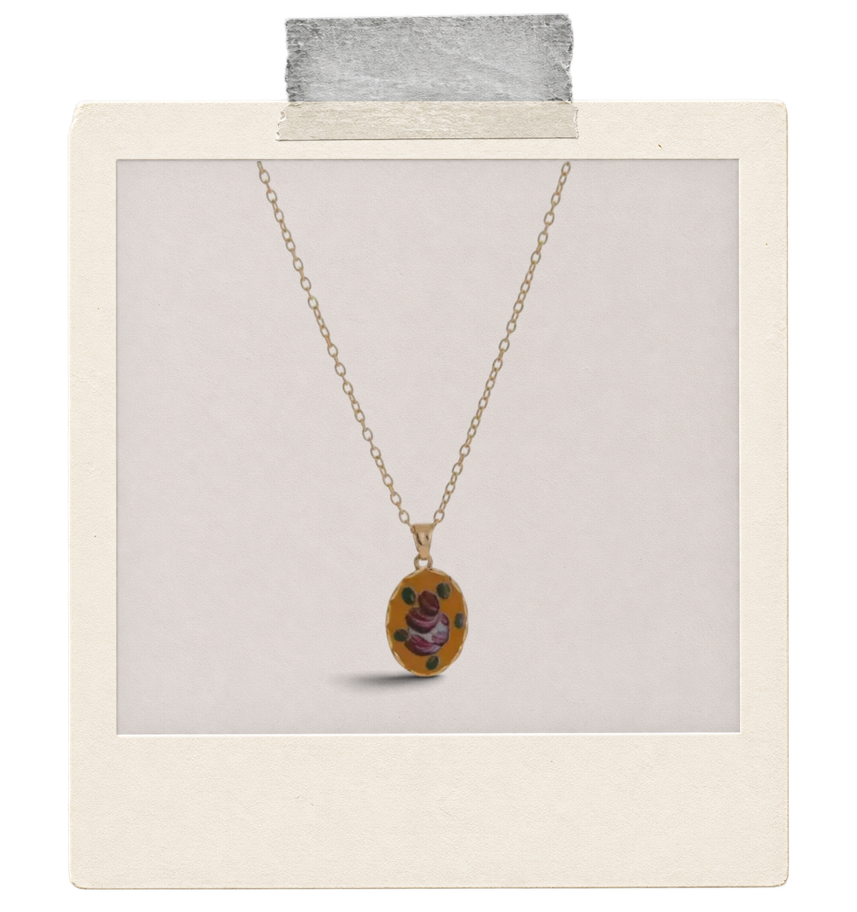 Rose Jam Amber Floral Oval Pendant Necklace — amber-coloured oval ground
