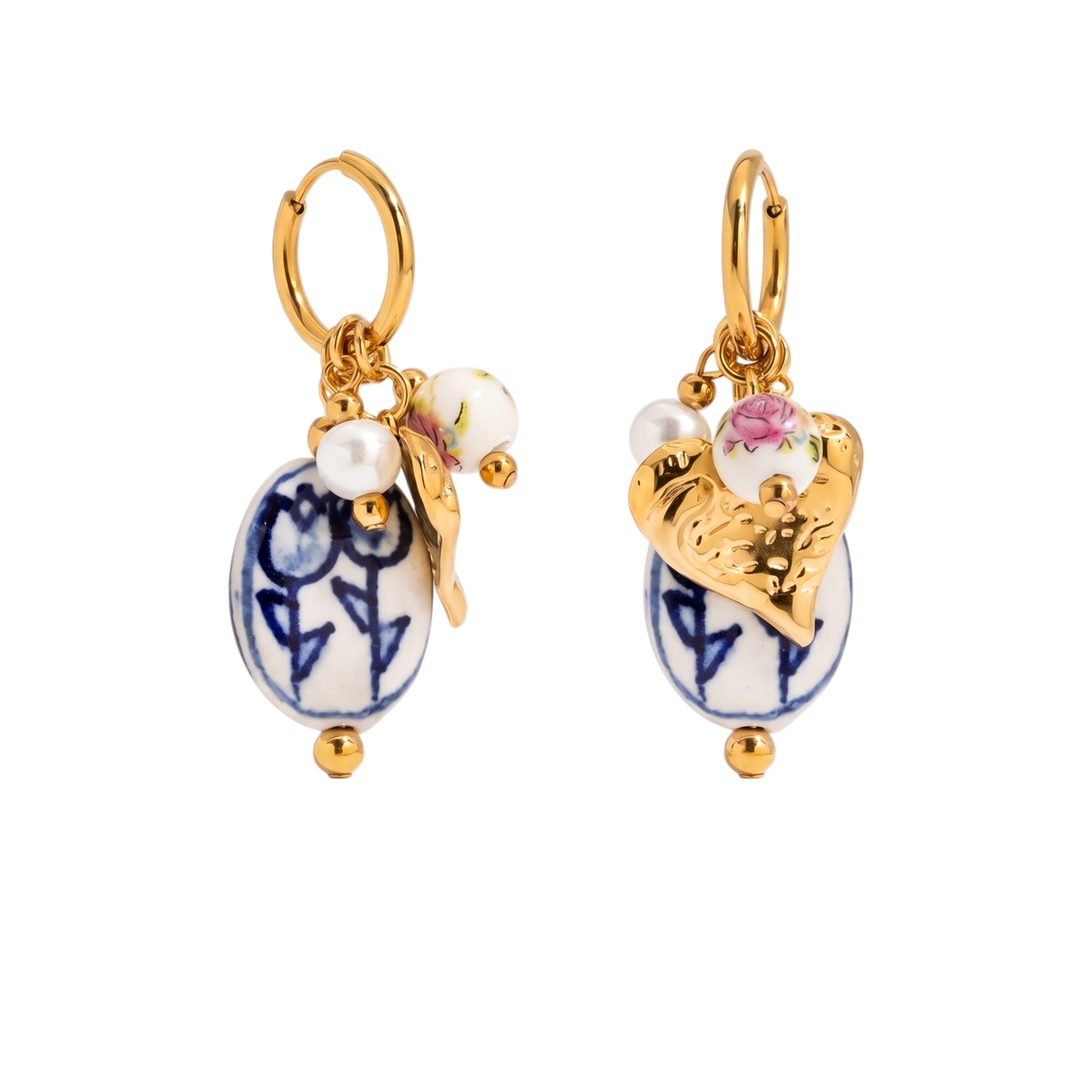 Yasmin gold enamel charm hoop earrings